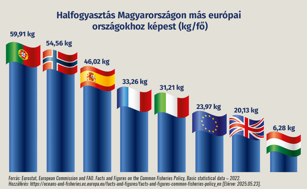 Natural Pharmaceuticals OmegaMarine™ Premium Európai országok halfogyasztása személyenként kg-ban, Magyarország az utolsó 6,28 kg-mal.