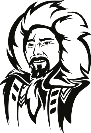 Natural Pharmaceuticals OmegaMarine™ Premium Fekete-fehér illusztráció szakállas, hosszú hajú emberről stilizált, kontrasztos árnyékokkal.