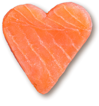 Natural Pharmaceuticals OmegaMarine™ Premium Szív alakú, friss, narancsszínű lazacfilé szelet, finom ízű és egészséges omega-3 forrás.