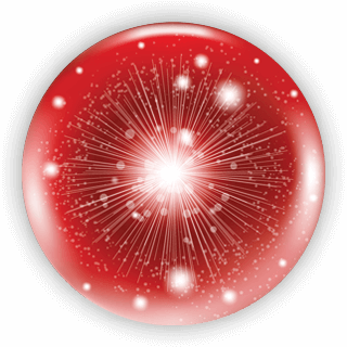 Natural Pharmaceuticals OmegaMarine™ Premium Vörös, csillogó gömb, fénycsóvás hatással és szétterülő sugarakkal, amely egy energiakitörésre vagy egy fényhatású cellára hasonlít.